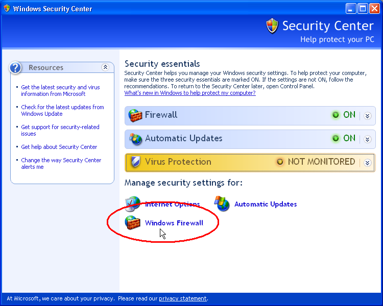 open the Windows Firewall