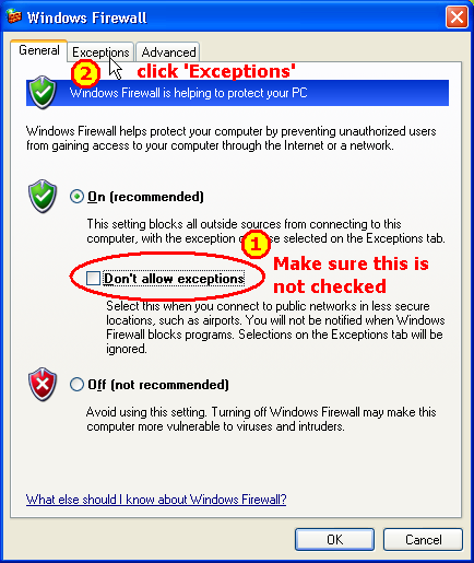 go to the firewall Exceptions